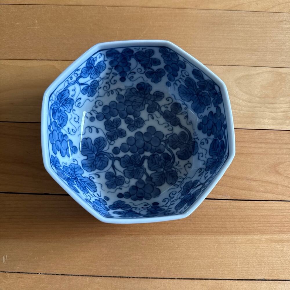 Ceramic Blue and White Bowl - Grape pattern 5” x 5” x 2”